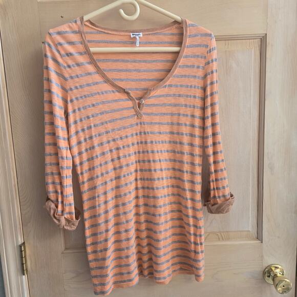 Splendid Bella Swan Meadow scene Striped Henley shirt Medium orange grey - Picture 5 of 17